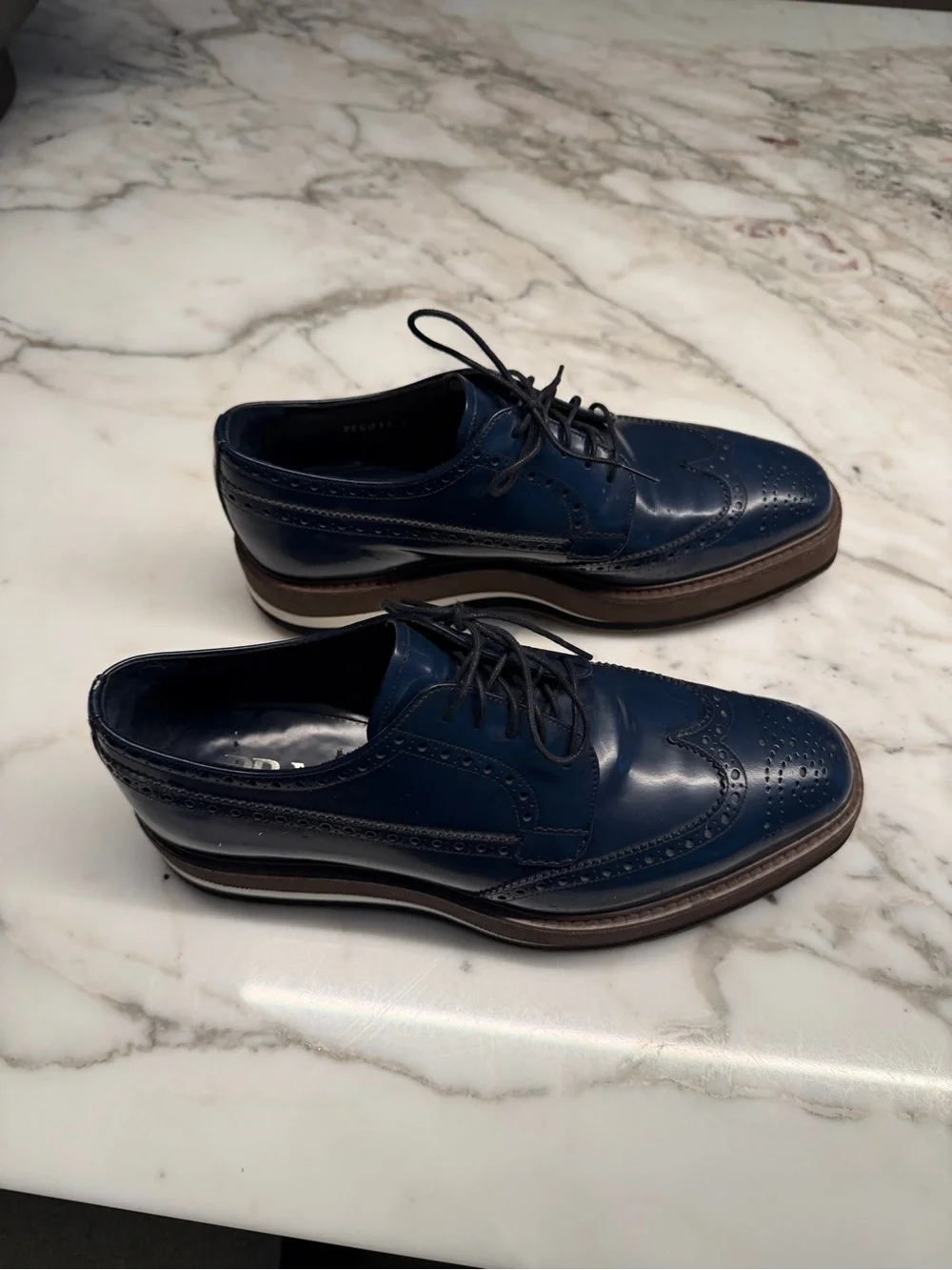 Prada Navy Leather Brogue Platform Derbys